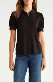 CeCe Scalloped Lace Collar Short Sleeve Shirt
