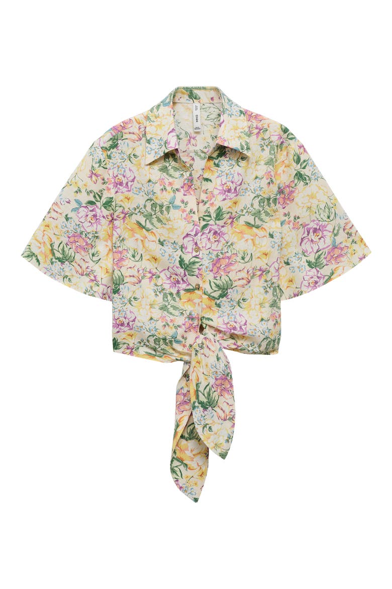 Floral Button-Up Linen Shirt, Alternate, color, ECRU
