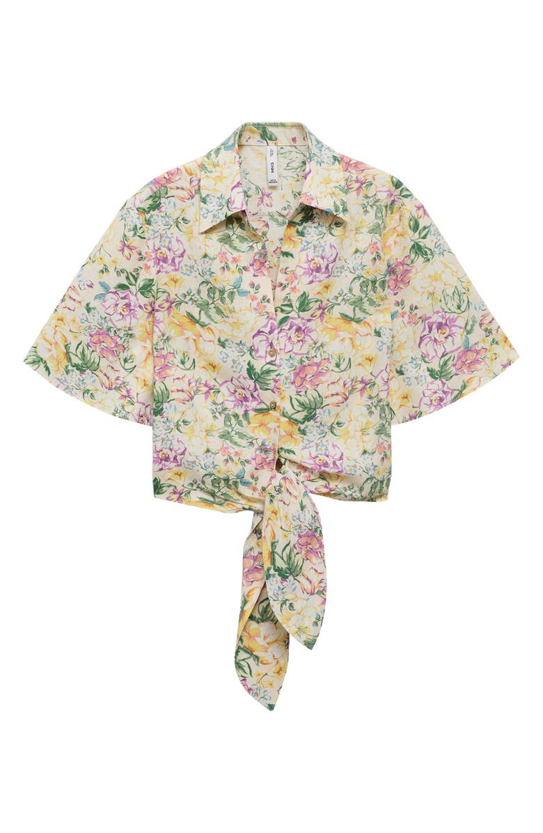 MANGO Floral Button-Up Linen Shirt, Alternate, color, 