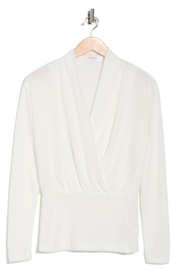 Renee C Surplice V-neck Long Sleeve Brushed Knit Top In White
