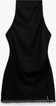 Koton Linen Blend Sleeveless Funnel Neck Satin Mini Dress with Lace Detail