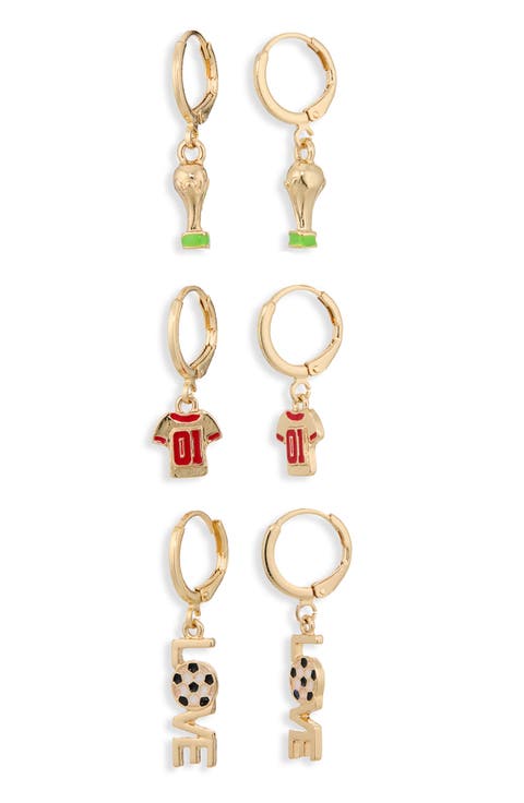 Set of 3 Soccer Charm Hoop Earrings