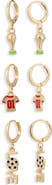 Leith Set of 3 Soccer Charm Hoop Earrings