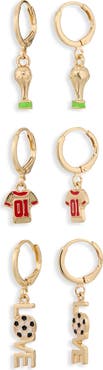 Leith Set of 3 Soccer Charm Hoop Earrings