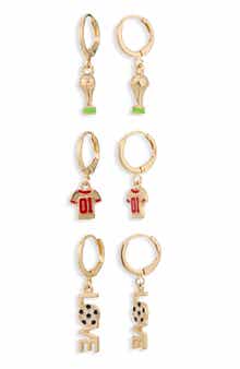 Leith Set of 3 Soccer Charm Hoop Earrings