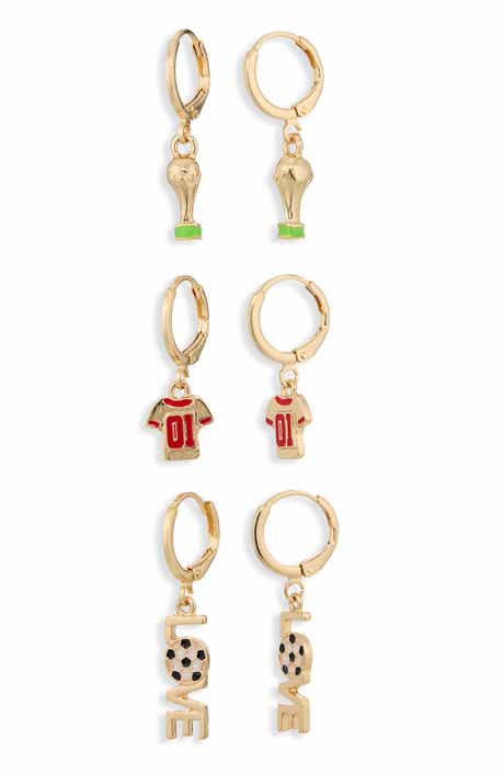 Leith Set of 3 Soccer Charm Hoop Earrings