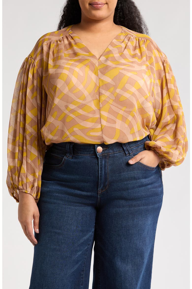 Long Sleeve Semisheer Top, Main, color, MUSTARD