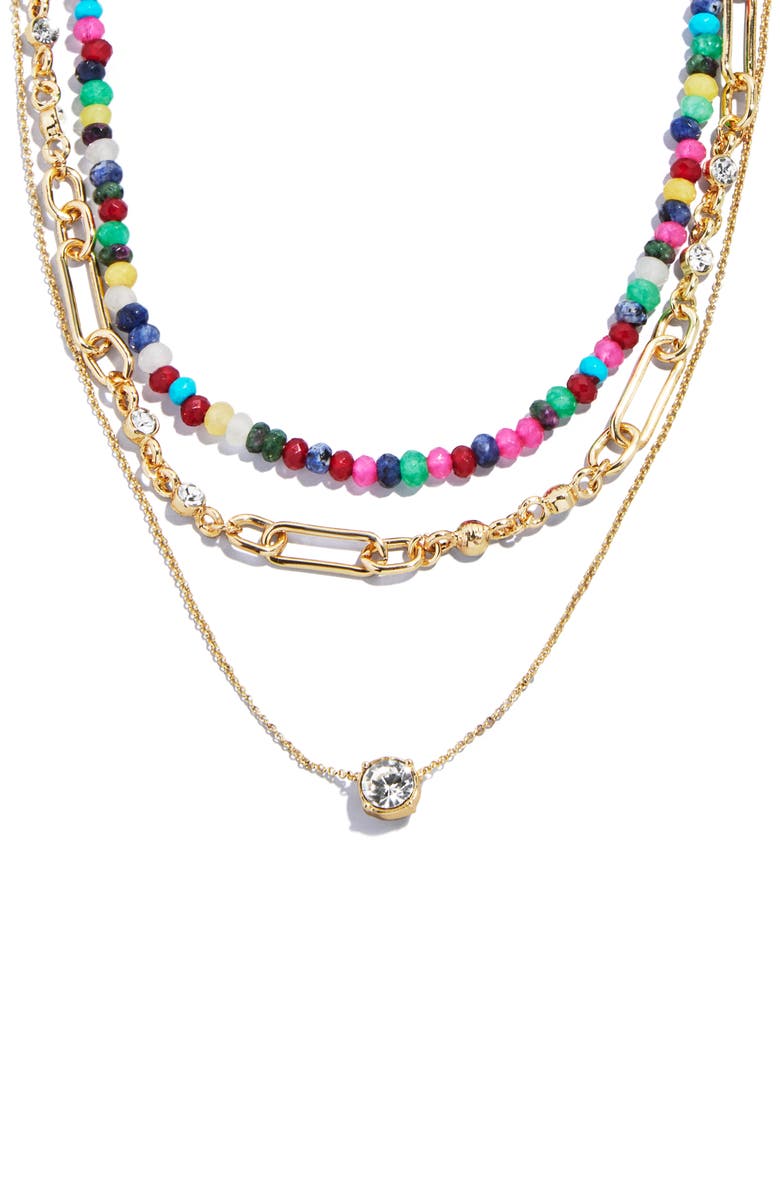 BaubleBar Portia Beaded Crystal Pendant Layered Necklace, Alternate, color, Gold Multi