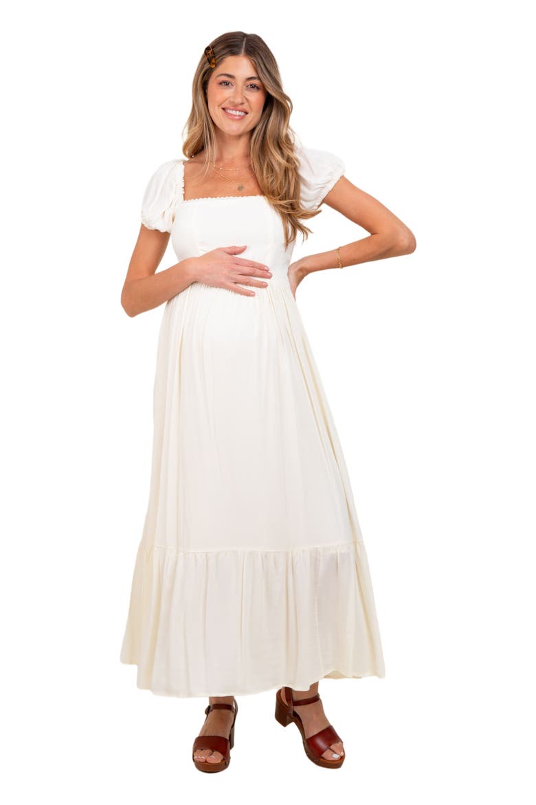 Ruffle Detail Square Neck Maxi Dress, Alternate, color, Ivory