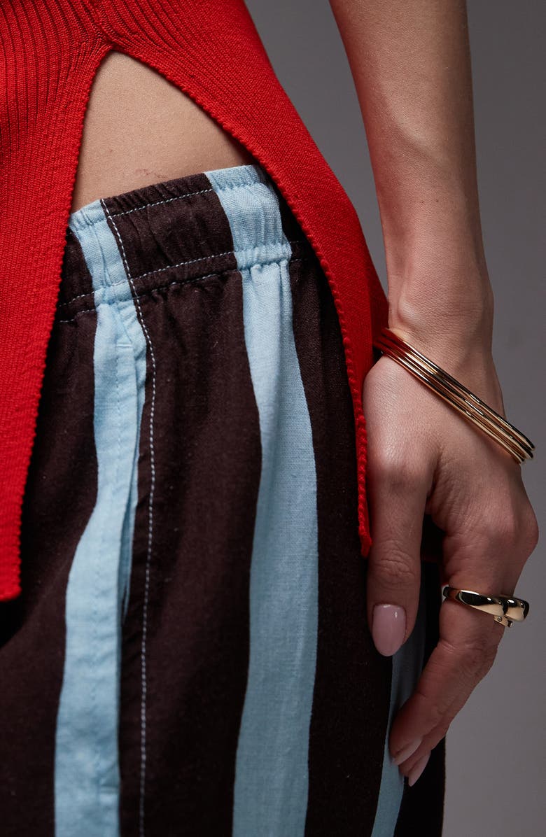 Topshop Stripe Linen Blend Drawstring Pants, Alternate, color, 