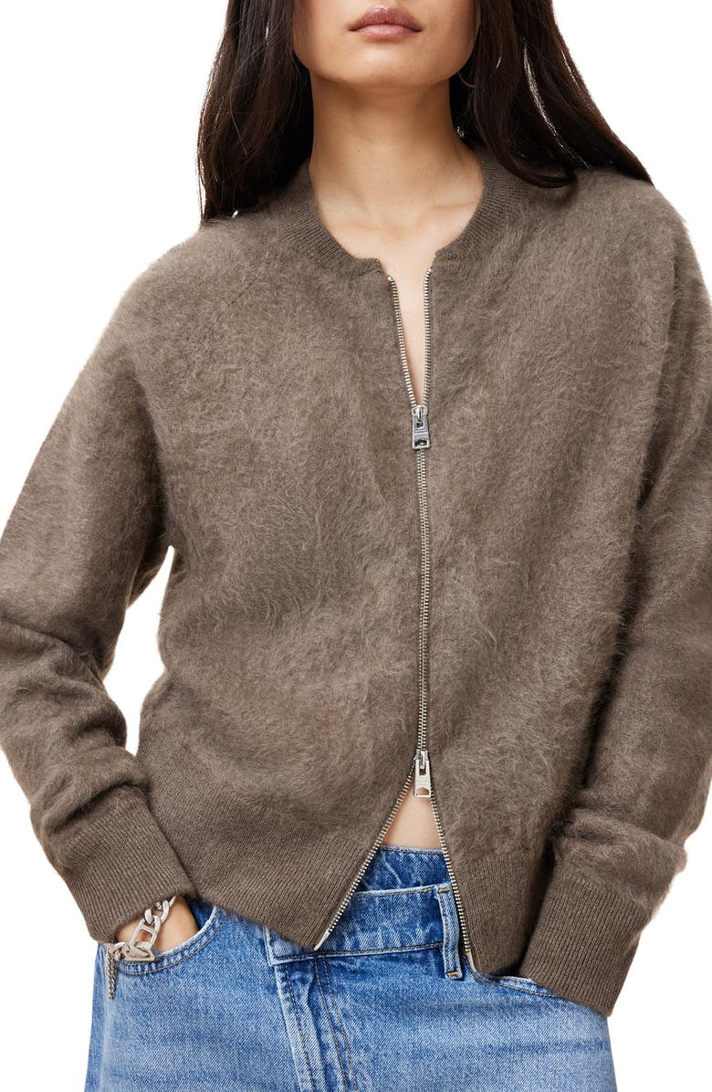 AllSaints Rebel Zip Cashmere Cardigan, Main, color, 