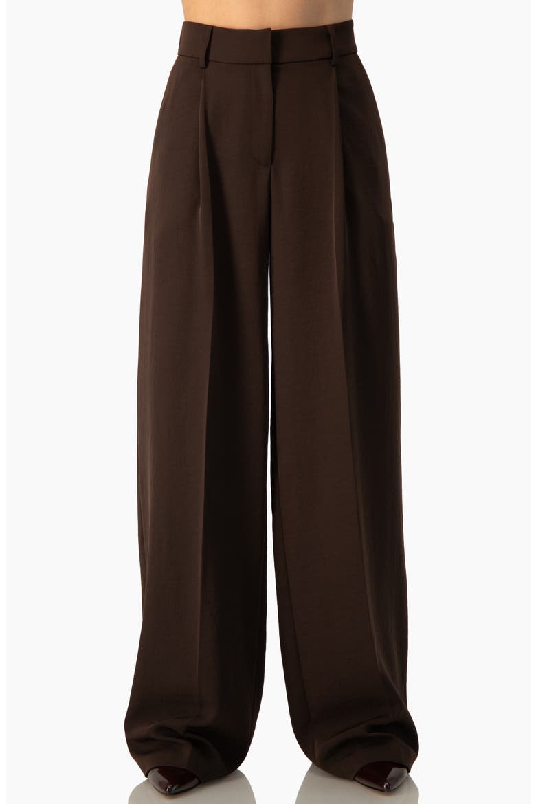 Fluid High-rise Pleated Wide-leg Trousers, Main, color, Brown
