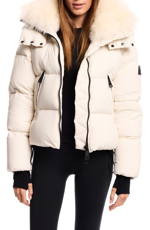 Kaia Water Resistant Down Puffer Jacket with Removable Genuine Shearling Trim