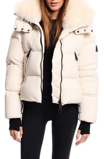 Sam . Kaia Water Resistant Down Puffer Jacket With Removable Genuine Shearling Trim In Off White