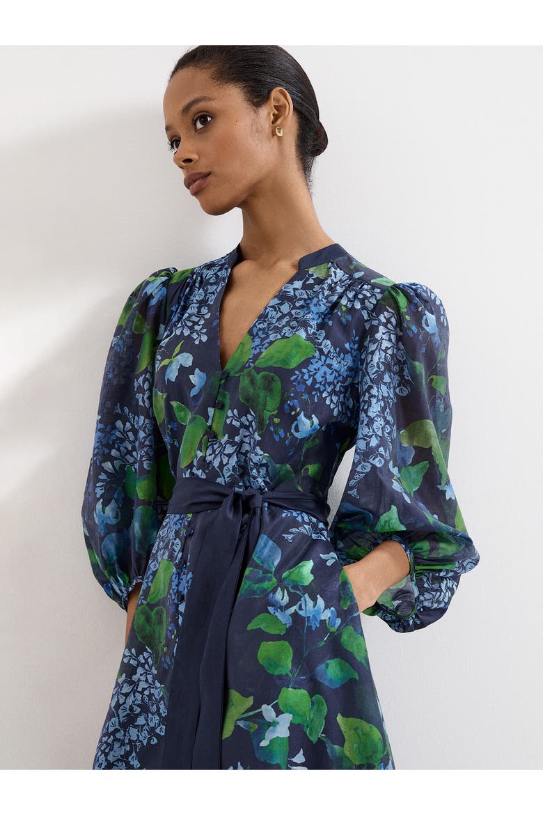 Nixie Printed Midi Wrap Dress, Alternate, color, Navy