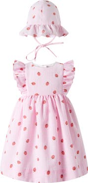 Rachel Riley Strawberry Gingham Sundress & Hat