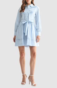 Mila Mae Long Sleeve Belted Cotton Shirtdress