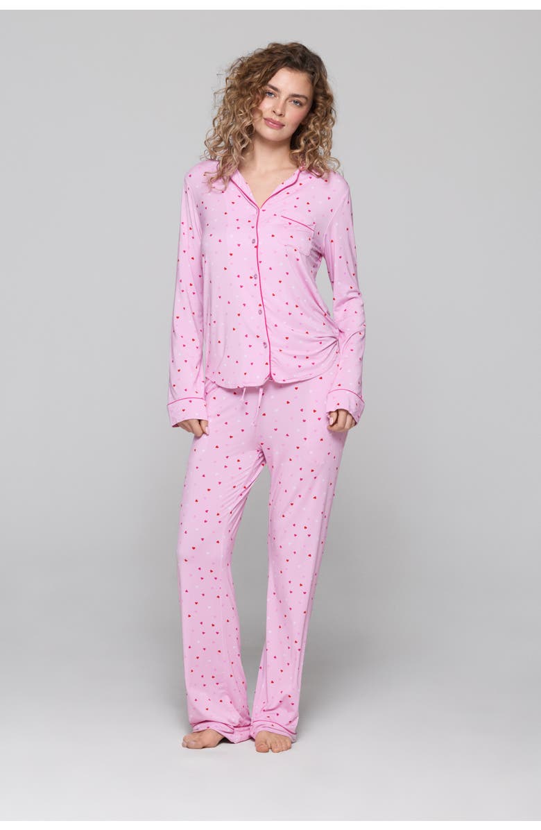Crickle Daisy Sweetheart Long Pajama Set, Main, color, Light Pink, Red