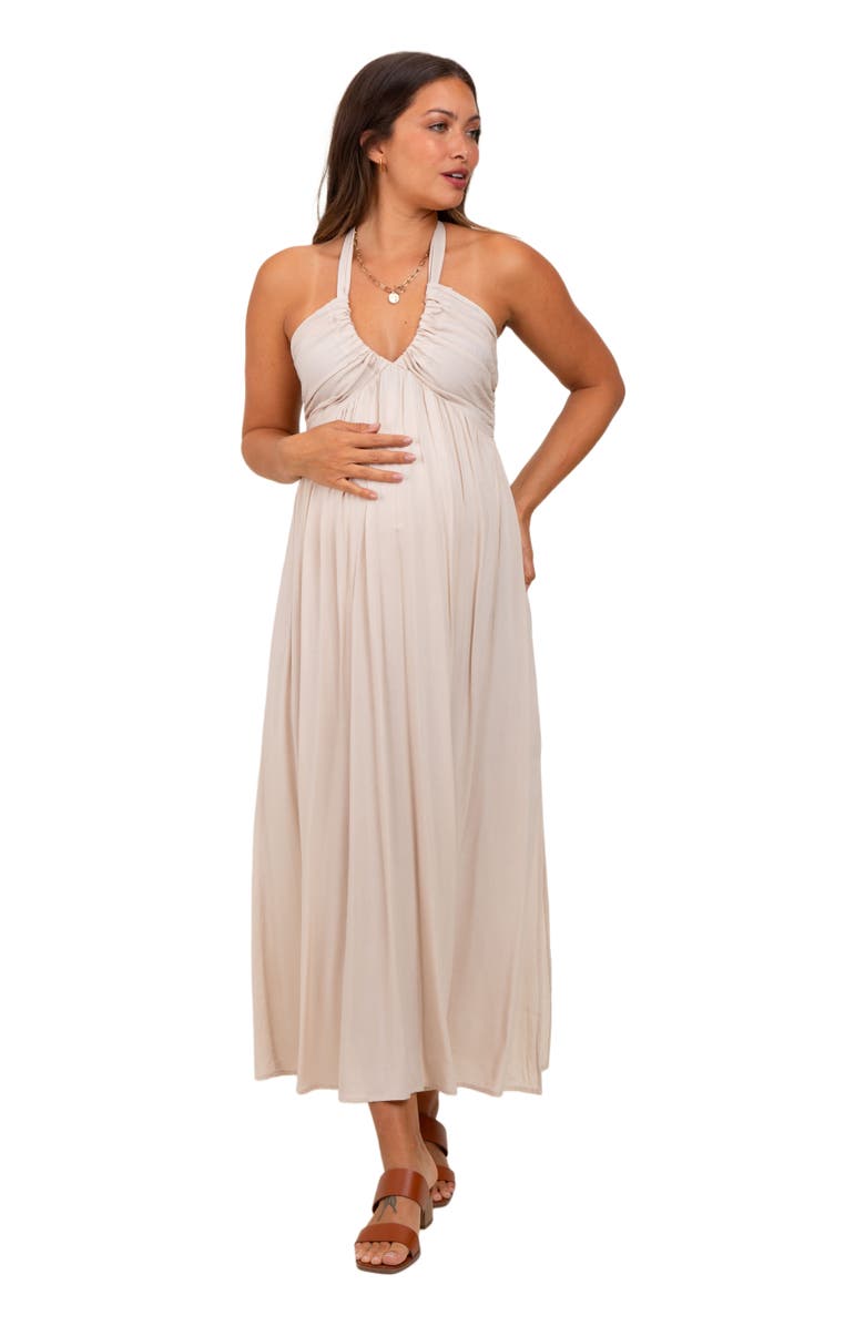 PinkBlush Halter Neck Side Slit Midi Dress, Alternate, color, Cream