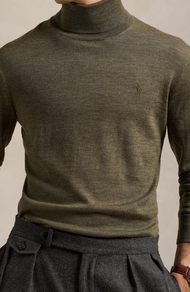 Polo Ralph Lauren Merino Wool Turtleneck Sweater, Alternate, color, Cargo Olive Heather