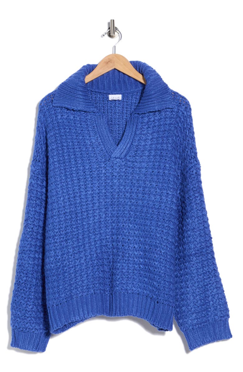 LE LIS Johnny Collar Boxy Sweater, Main, color, Cobalt