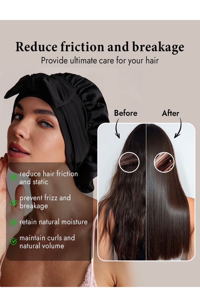 SILKSILKY Pure Silk Bowknot Tie Bonnet, Alternate, color, Black