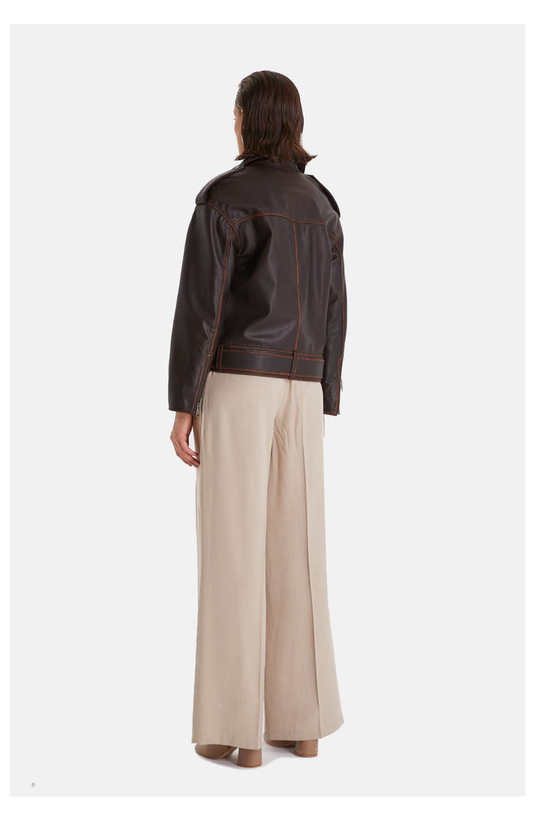 Furniq UK Alexandra Leather Jacket, Alternate, color, Brown