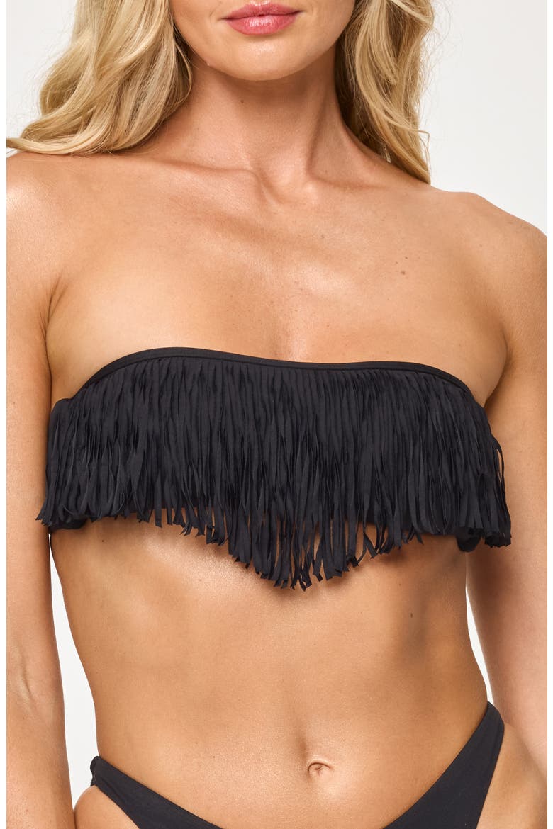 Dixie Fringe Strapless Bikini Top, Alternate, color, BLACK