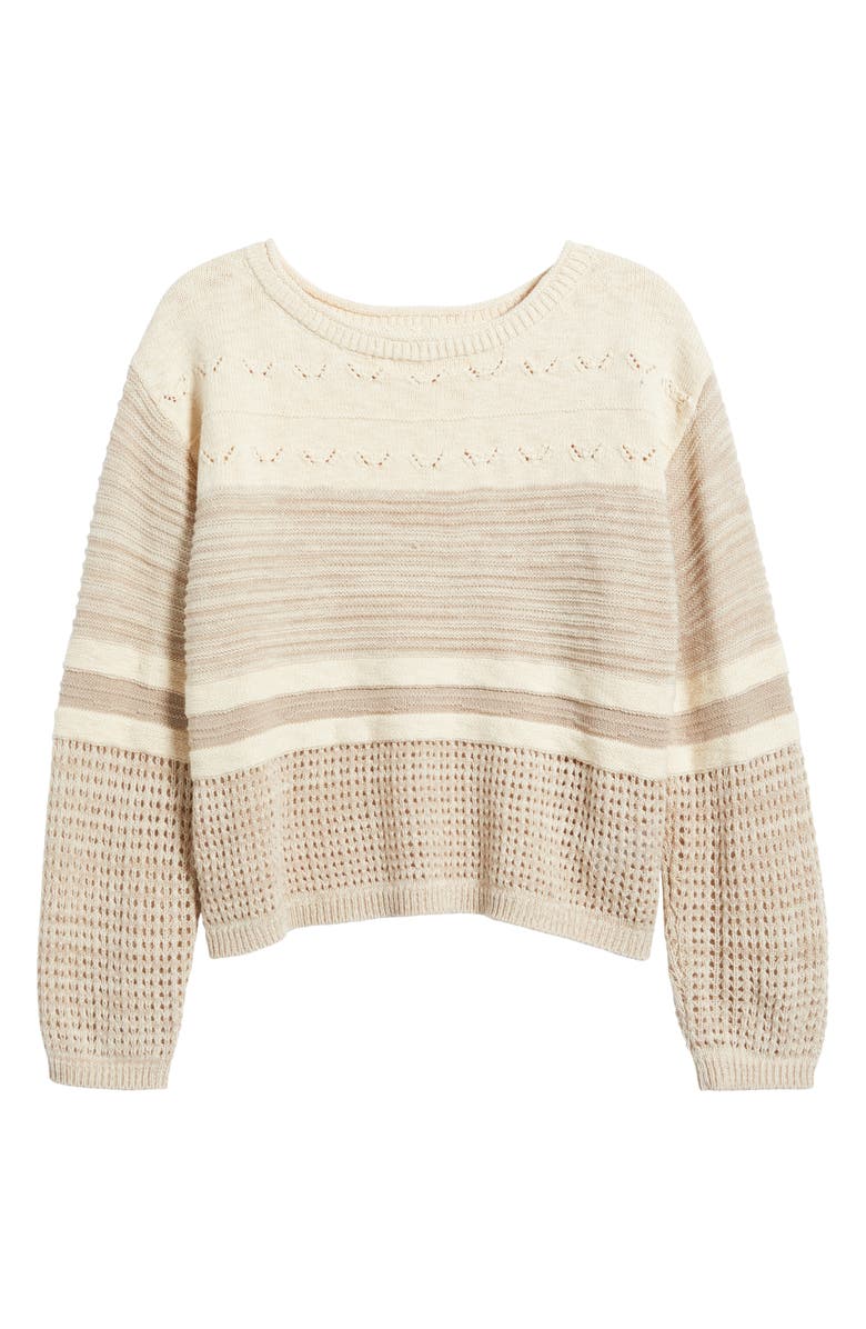 beachlunchlounge Polla Stripe Mixed Stitch Boat Neck Sweater, Alternate, color, Desert Khaki