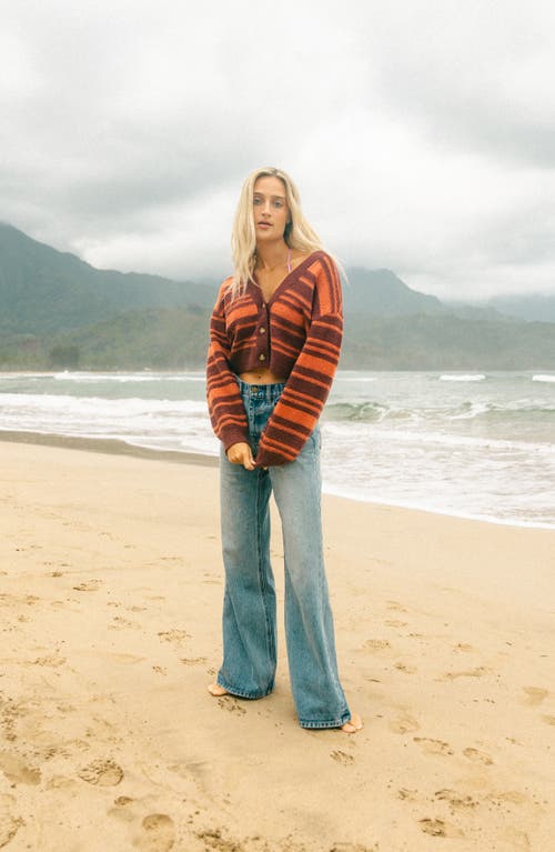 Billabong Something About It Stripe Crop Cardigan In Burgundy