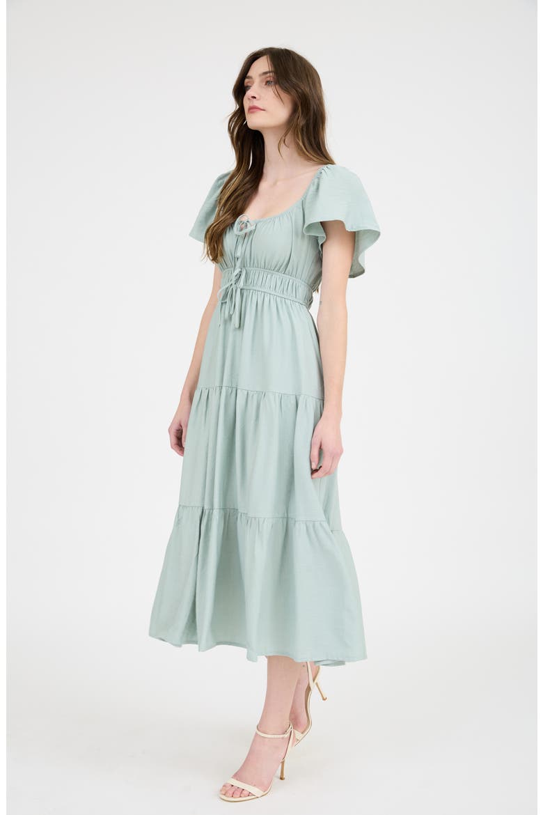 Flutter Sleeve Tiered Maxi Dress, Alternate, color, DUSTY SAGE