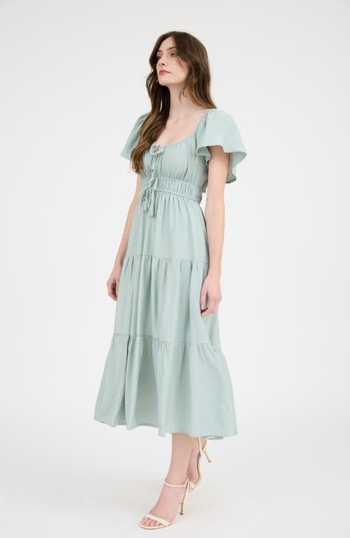 August Sky Flutter Sleeve Tiered Maxi Dress