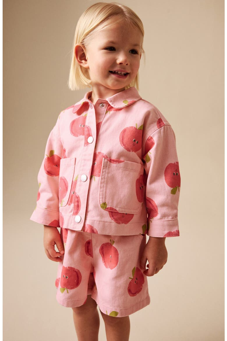 Kids' Apple Graphic Jacket & Shorts Set, Alternate, color, PINK