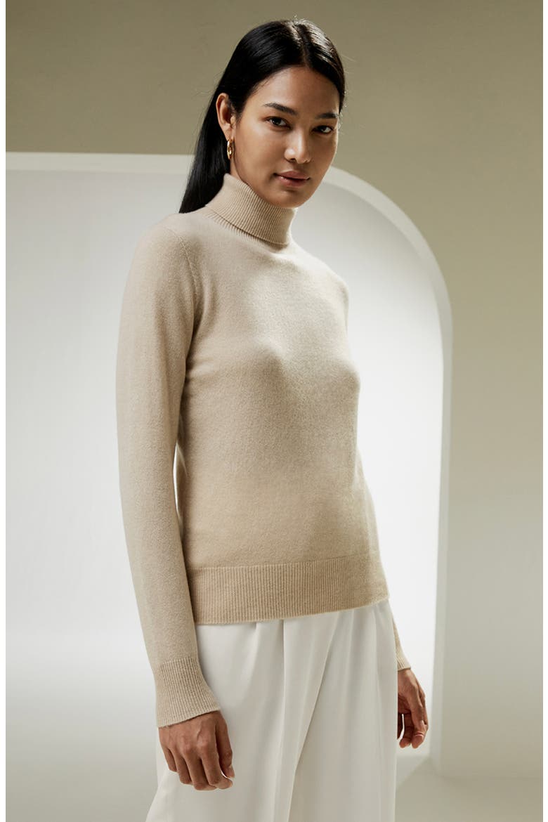 Women's Pure Cashmere Turtleneck Sweater, Alternate, color, Beige/Khaki