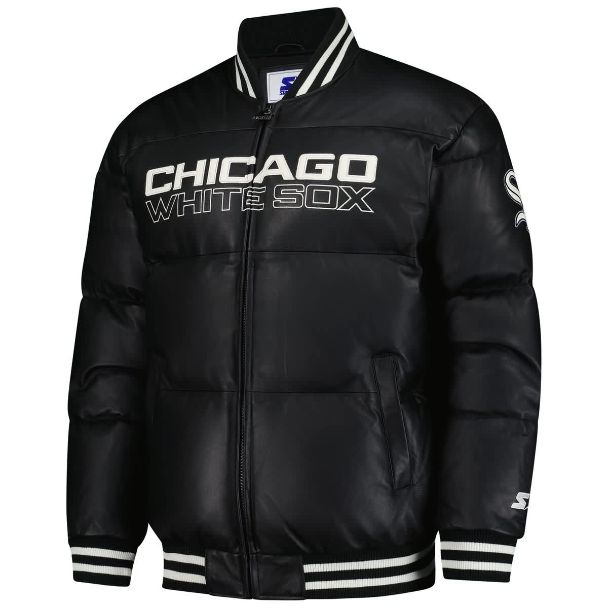 Men's Starter Black Chicago White Sox Full-Zip Leather Jacket - image 2