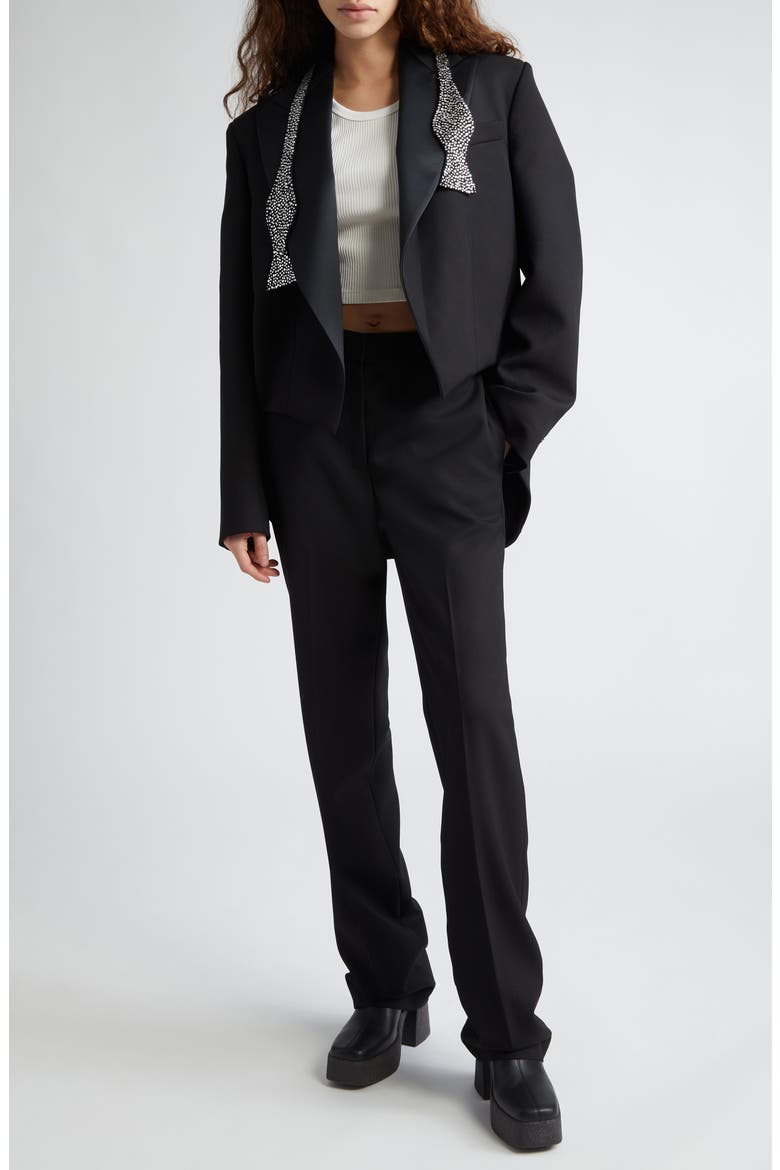 Wool Twill Tailcoat Tuxedo Jacket with Crystal Embellished Bow Tie, Alternate, color, 1000 - BLACK