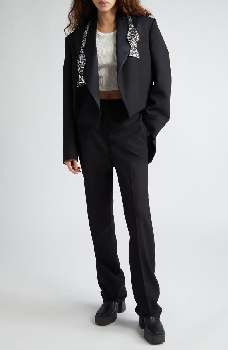 Stella McCartney Wool Twill Tailcoat Tuxedo Jacket with Crystal Embellished Bow Tie, Alternate, color,