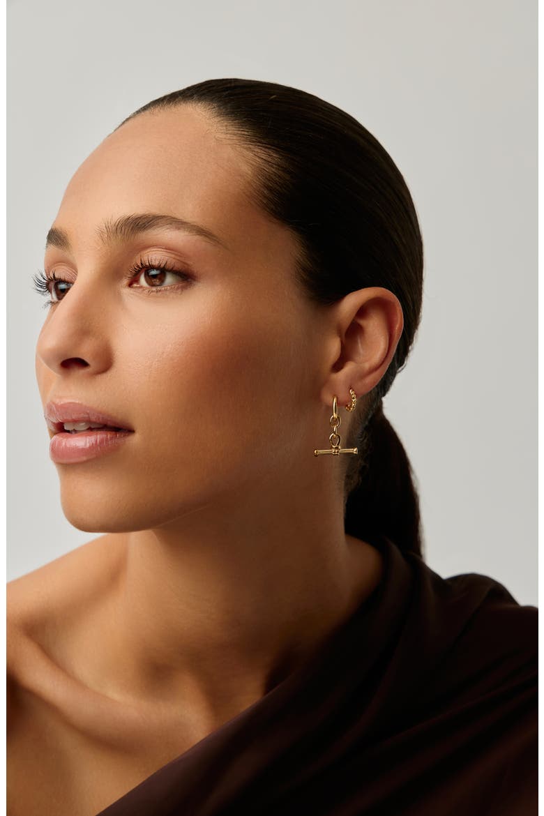 Ridge T-Bar Drop Hoop Earrings, Alternate, color, GOLD