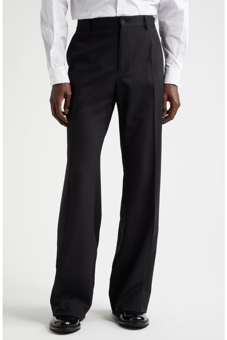 Pintuck Stretch Virgin Wool Straight Leg Pants, Main, color, N0000 NERO