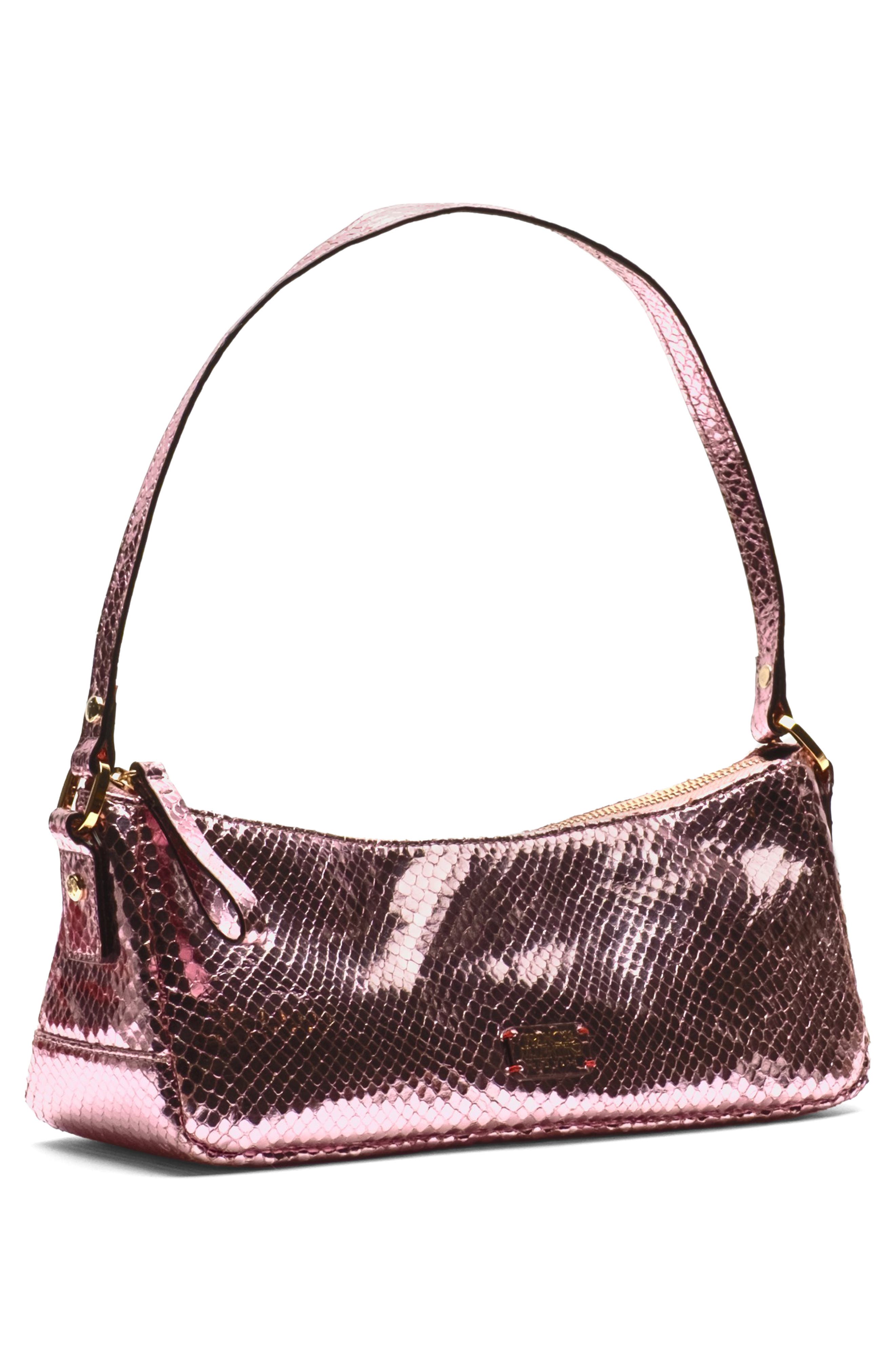 Frances Valentine Mia Snakeskin Embossed Metallic Leather Shoulder Bag, Alternate, color, Pink