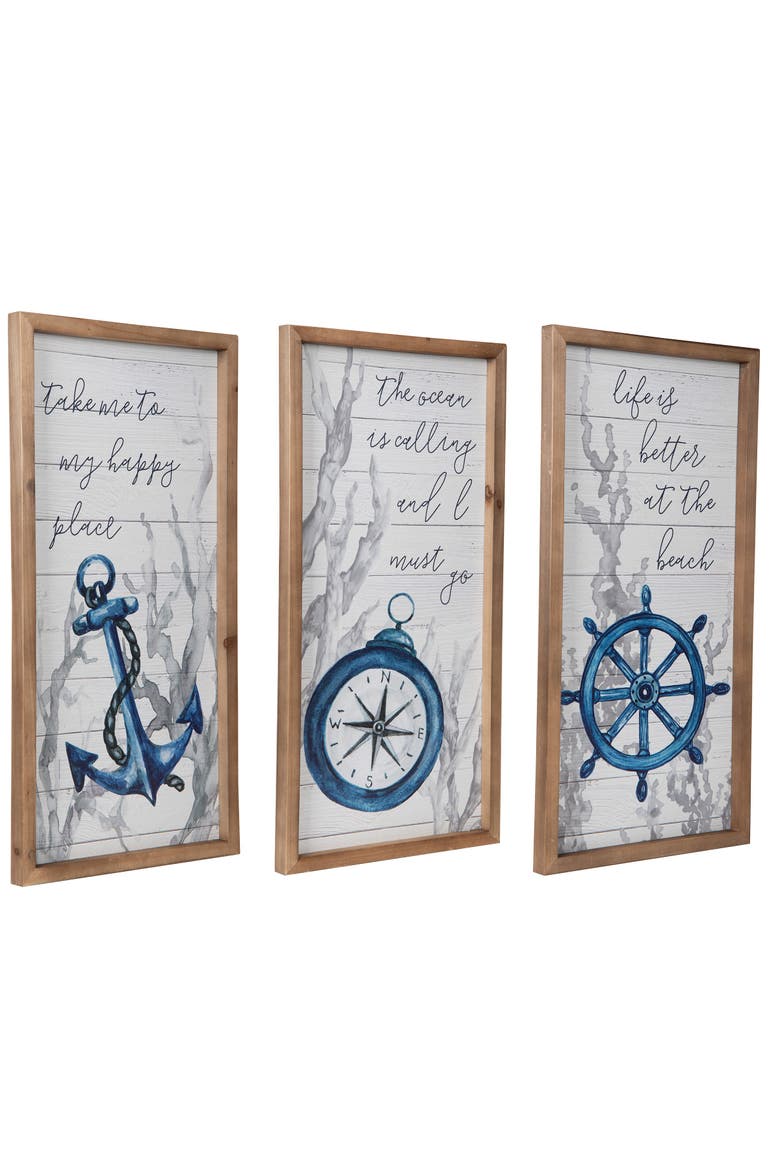 23.63 Inch White Spring Coastal Wall Decor Set of 3 Wood Sign Panels for Home Decoration, Alternate, color, White