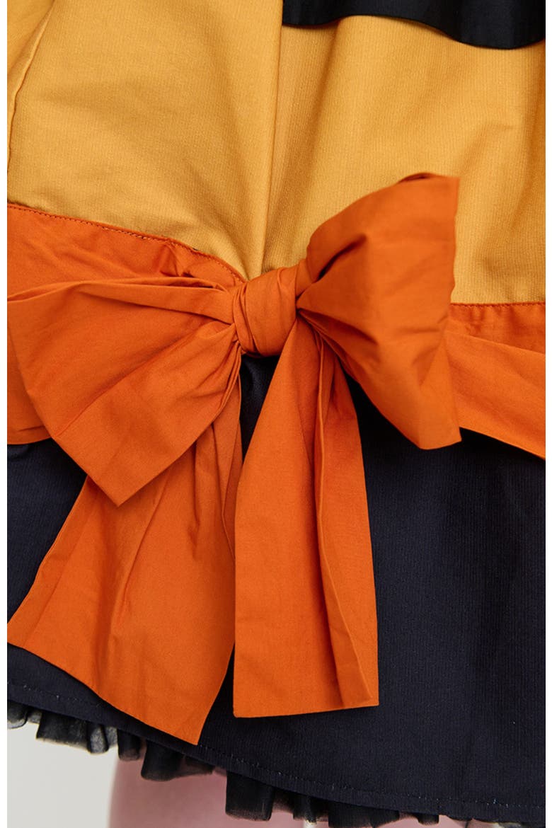 Tiered Cindy Swing Dress, Alternate, color, Black w/ Orange Stripe