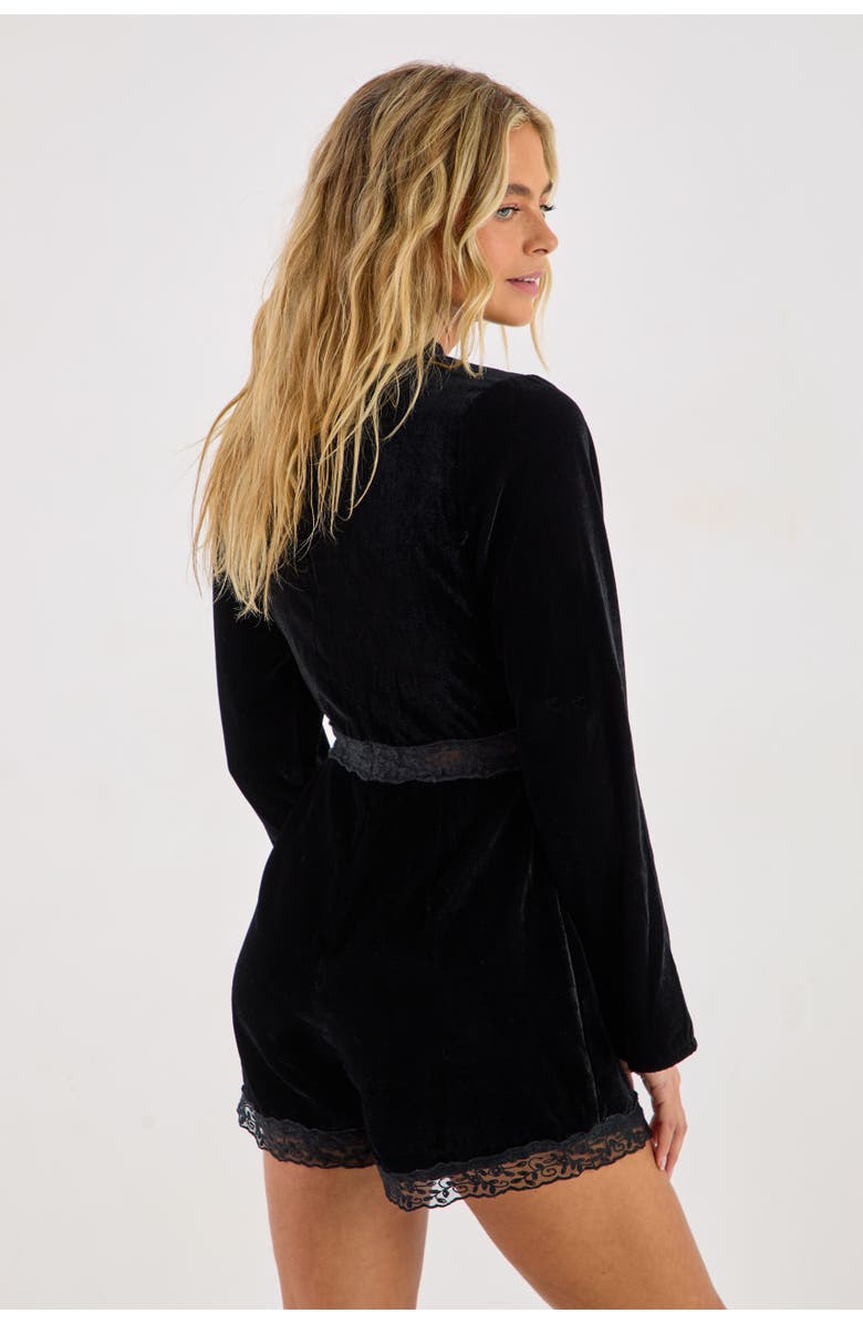 NASTY GAL Velvet Embroidered Lace Trim Romper, Alternate, color, Black