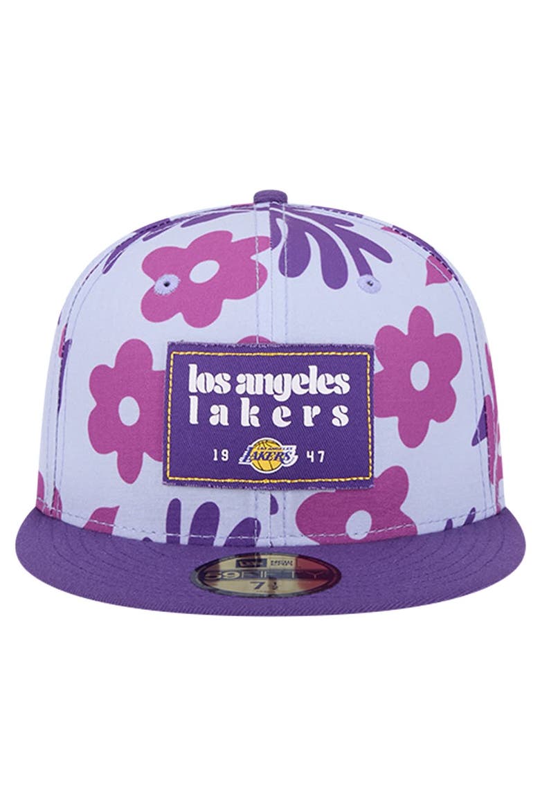 Men's New Era Purple Los Angeles Lakers Palm Fronds 2-Tone 59FIFTY Fitted Hat, Alternate, color, Purple