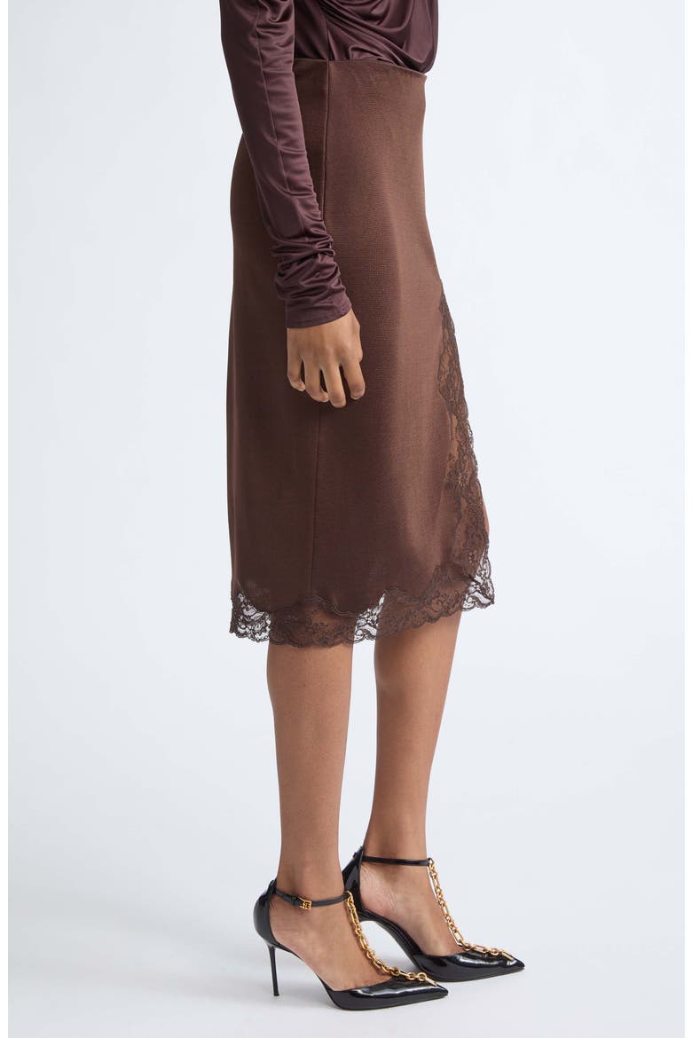 Lace Trim Knit Midi Skirt, Alternate, color, A91 CHESTNUT