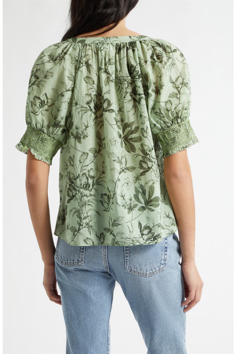 Thalia Floral Cotton Puff Sleeve Top, Alternate, color, MYSTIC GARDEN SAGE