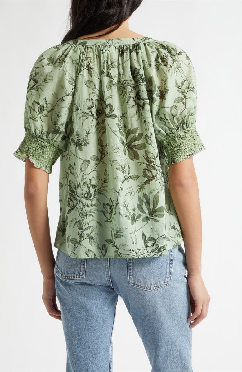 Alice + Olivia Thalia Floral Cotton Puff Sleeve Top, Alternate, color, Mystic Garden Sage