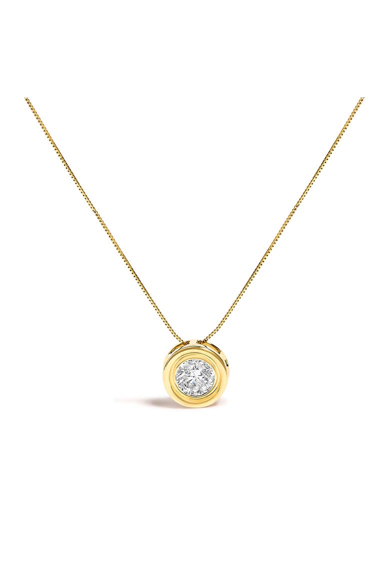 14K Yellow Gold 1 3/8 Cttw Bezel Set Round Diamond Solitaire Pendant Necklace, Main, color, Yellow