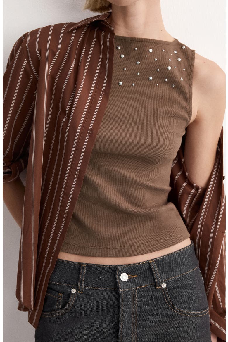 Studded Sleeveless Sweater, Alternate, color, LIGHT/ PASTEL BROWN