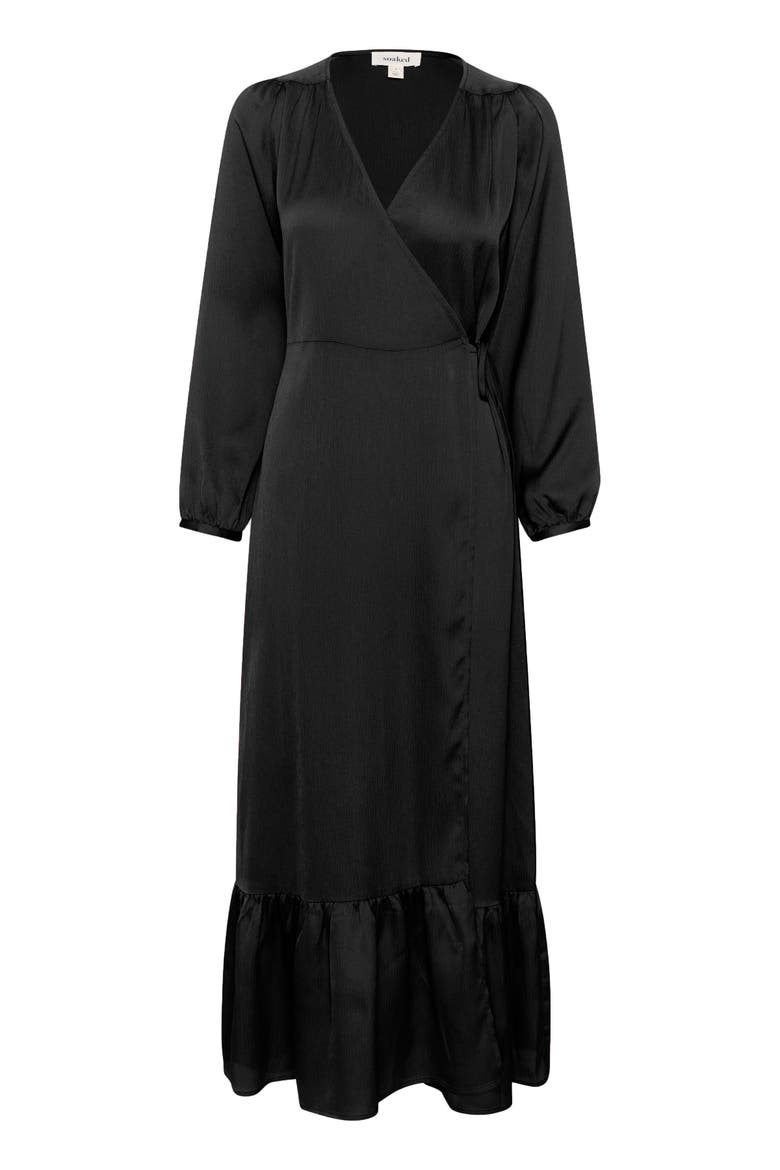 Slioana Maxi Length V-Neck Wrap Dress, Alternate, color, Black